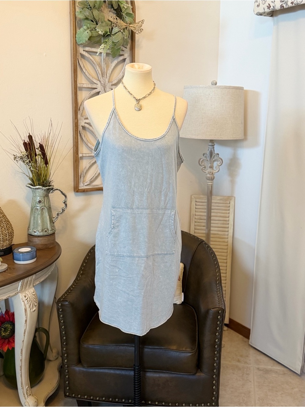 Mineral Wash Denim-Look Mini Dress